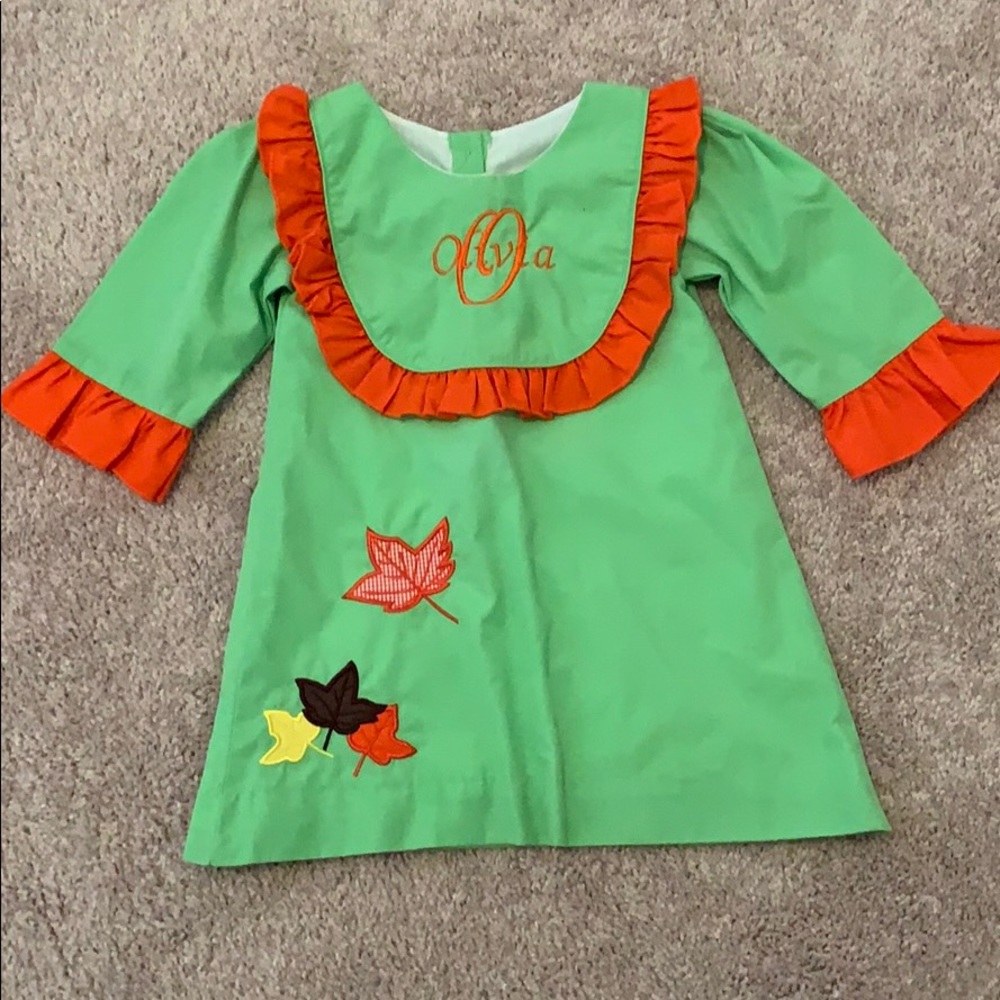Smocked Olivia fall leaves dress